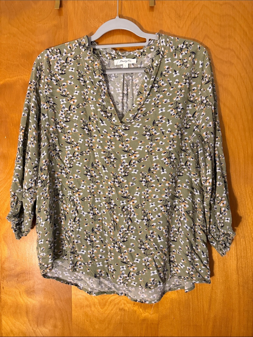 Pleasantly Soft Olive Green Floral V-Neck Tunic
